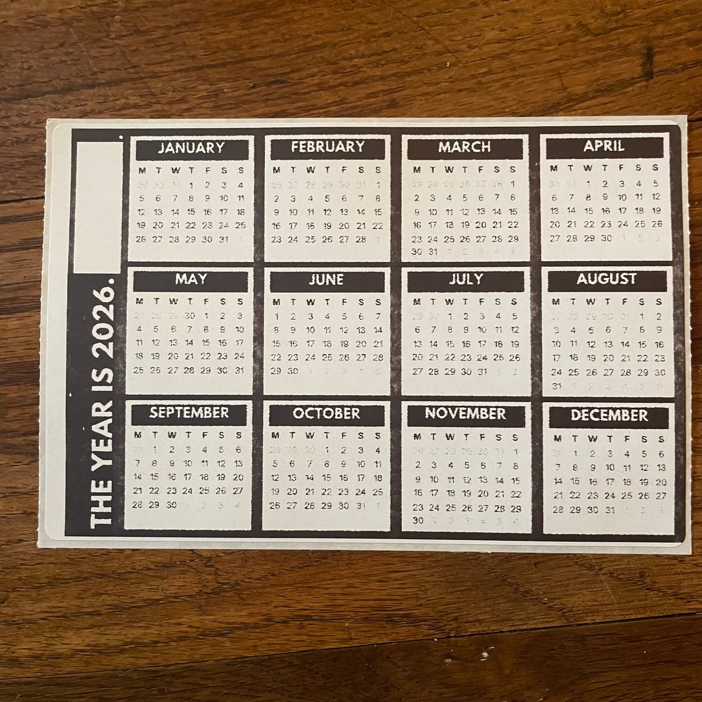 2026 Full Year Calendar Sticker