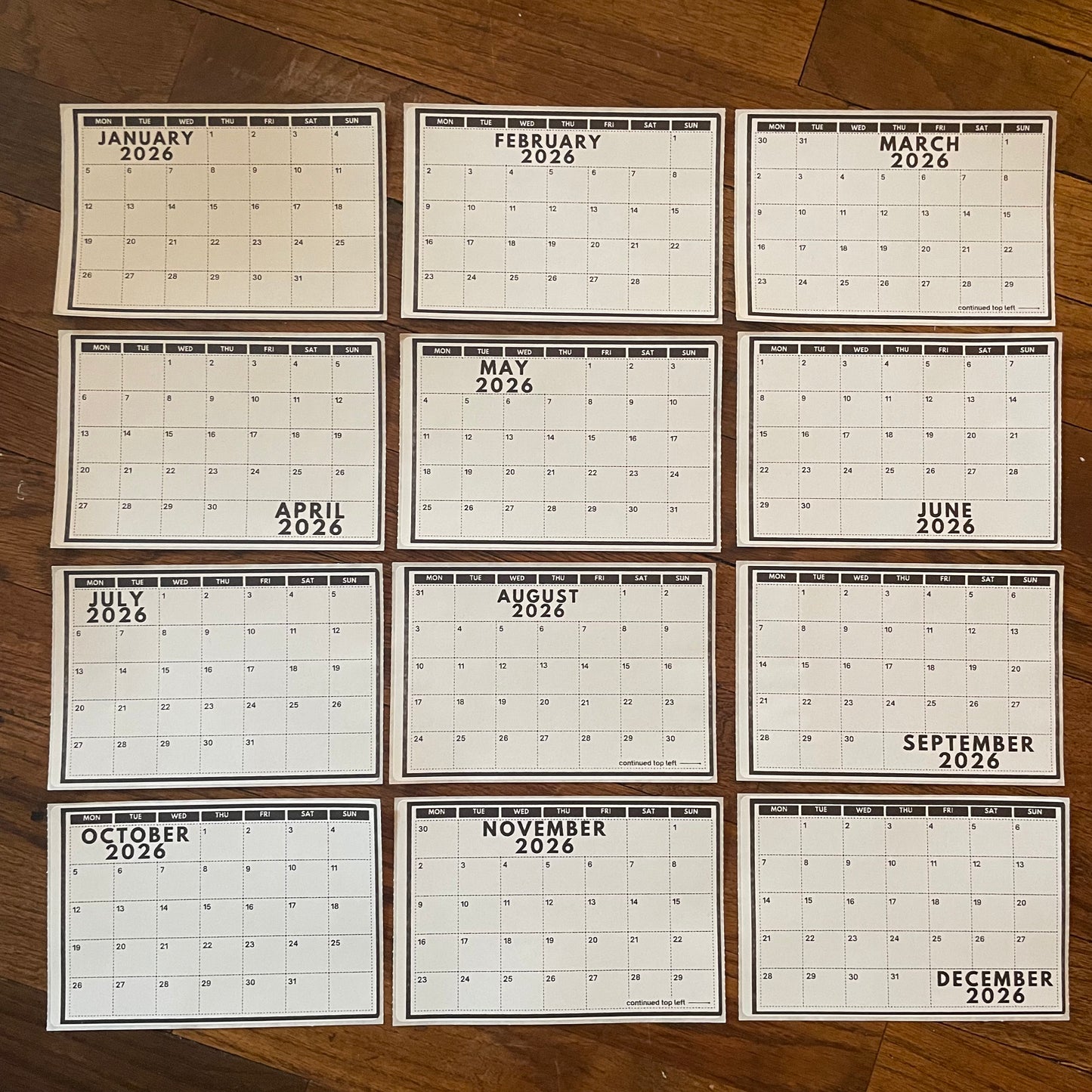 2026 Grid Calendar Stickers
