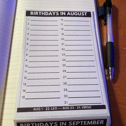 Monthly Birthday Calendar stickers w/ zodiac dates