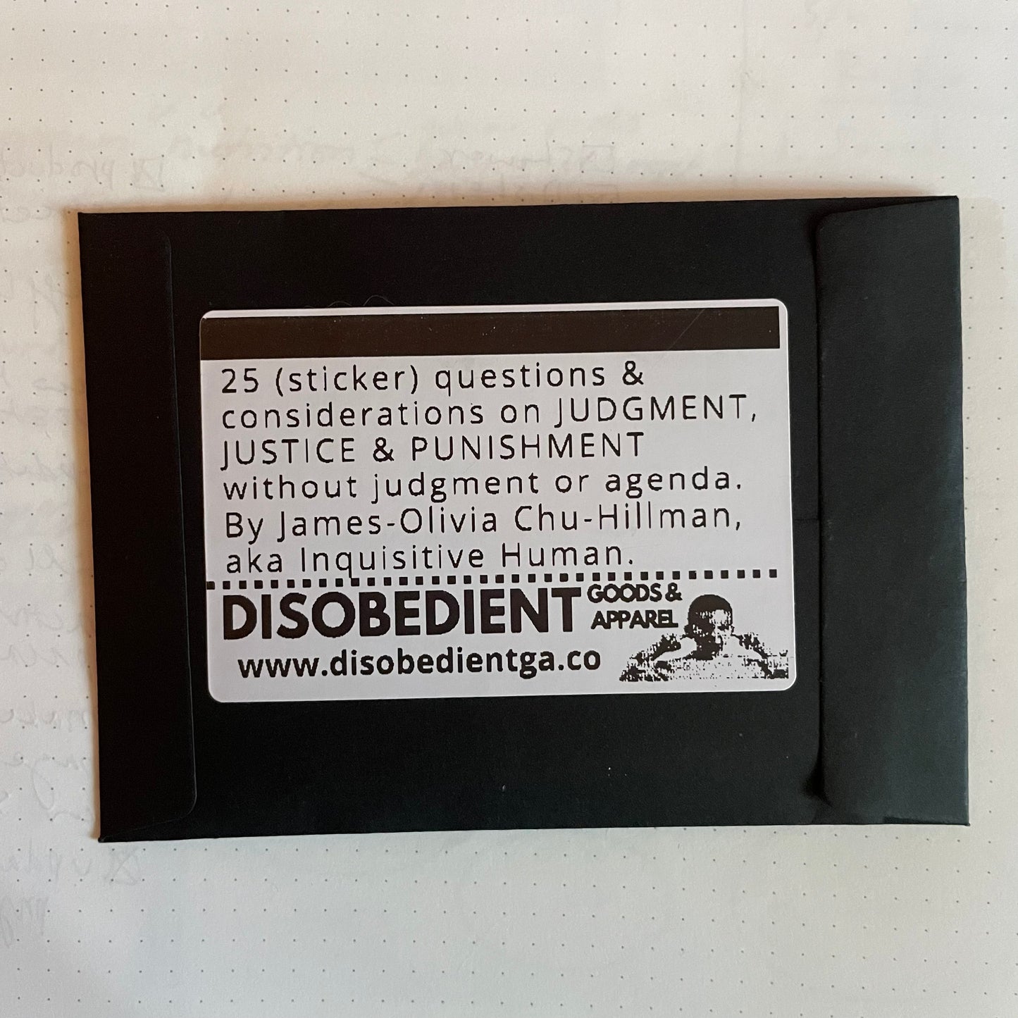 Questions & Considerations on: judgment, justice, & punishment – an InquisitiveHuman x DisobedientGA sticker pack