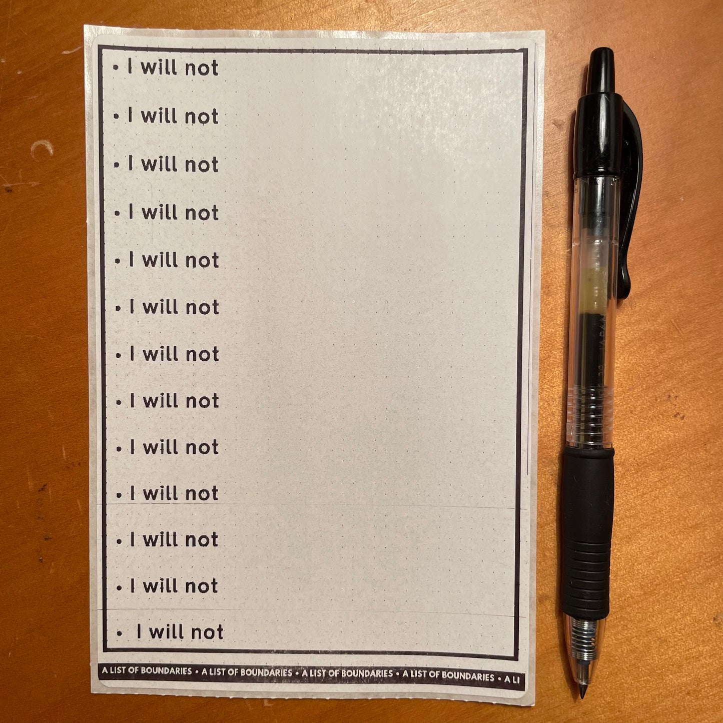 "I will not" list sticker